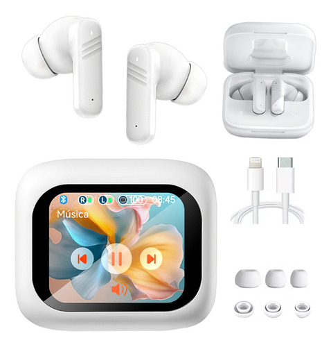 Fitpolo LX10 Audífonos In-ear Bluetooth TWS con Pantalla LED, Carga Inalámbrica, Resistente al Agua, Color Blanco
