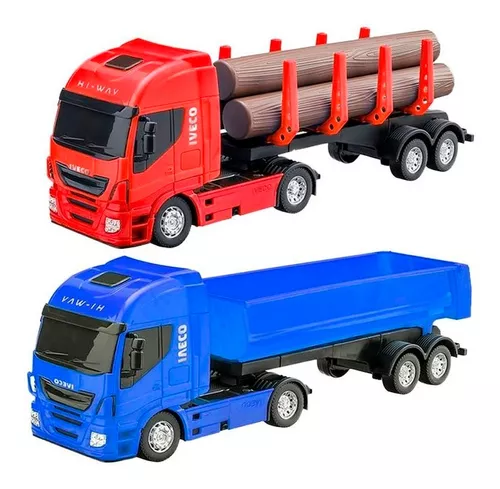 Kit Brinquedo Caminhão Basculante e Caminhão Com Toras Iveco