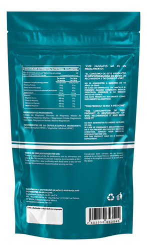 4-mag 200 Cápsulas Wellthy Mezcla De Magnesio, 100 Porciones Sin Sabor