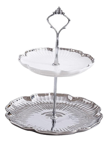 Elegante De Postres De 2 Niveles Con Asa Para B Plata