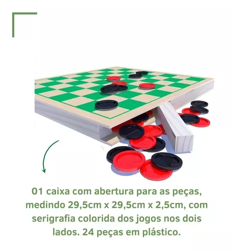 JOGO DE DAMA COM TABULEIRO + 24 PECAS NA CAIXA