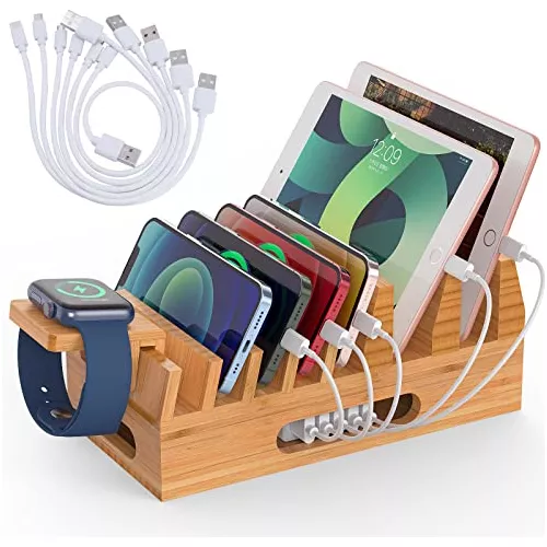  Pezin & Hulin Soporte para tableta para teléfono celular,  soporte de madera de bambú para teléfono inteligente de carga de escritorio  compatible con Pad, teléfono 8 Plus X XS Max XR