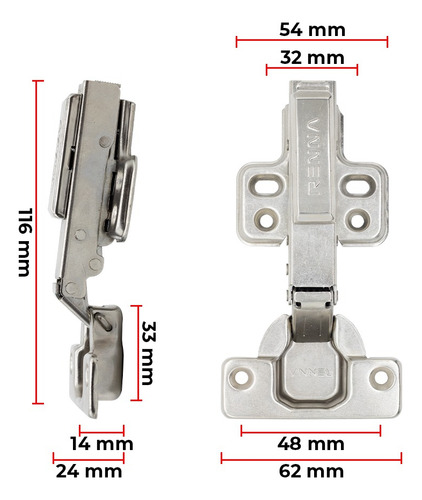 Dobradiça Reta Aço Com Amortecedor Armários Pistão Soft 35mm