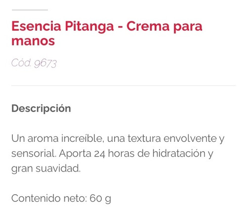 Crema De Manos Esencia Pitanga 60 G