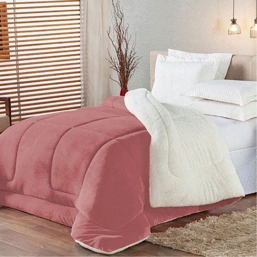 Edredom Sherpa Dupla Face Casal Queen Casa Dona Cor Rosa