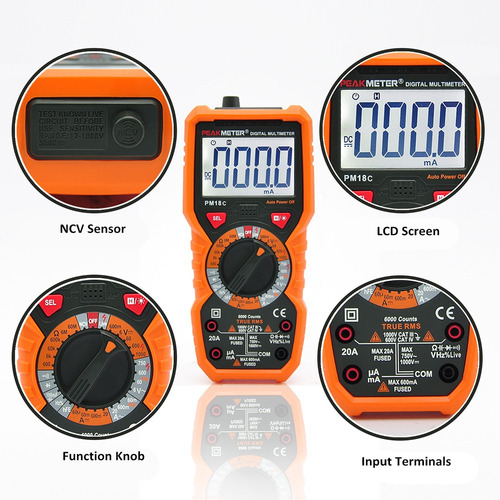 Multímetro Digital Multifuncional Peakmeter Pm18c True Rms