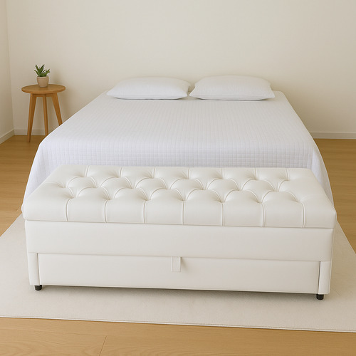 Puf Baú Recamier Com Gaveta 120x40x45cm Em Courino