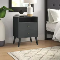 Comprar Velador Mesa De Noche Amauta Color Negro 2 Cajones Tu Mesita