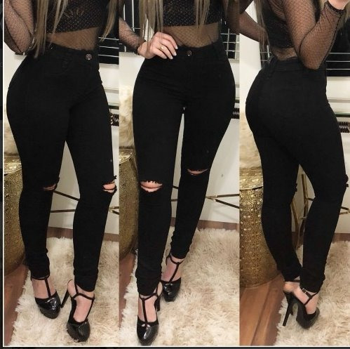 calça jeans feminina rasgadinha preta