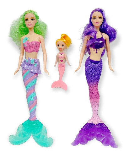 Set Sirenas X3 Muñecas Articuladas Con Luz 