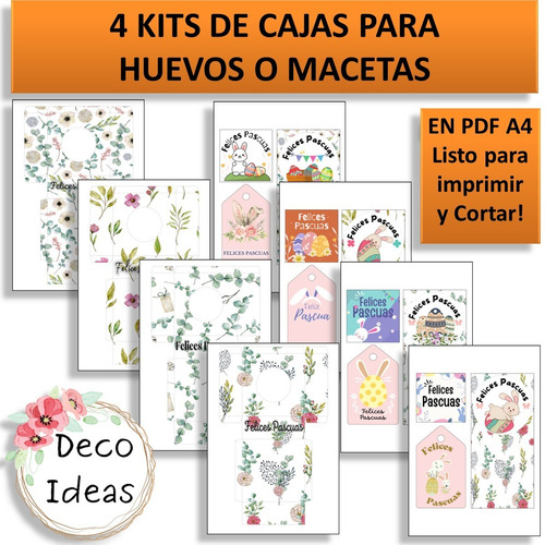 Imagen 2 de 6 de Kit Imprimible 06 Pascuas Caja Porta Huevo + Etiqueta + Tag