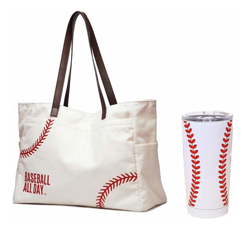 Hong Chao Bolsa Beisbol Taza Vaso 20 Onza Bordado Raya Roja