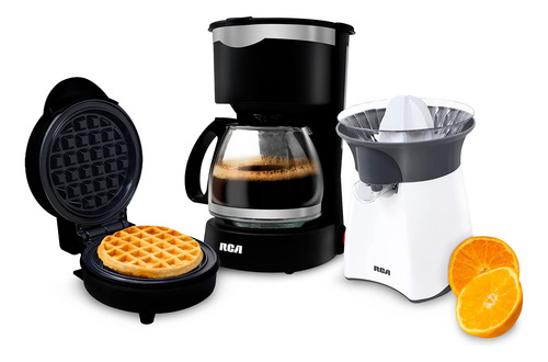 Combo Continental Waflera, Cafetera Y Exprimidor Rc-ct Blanco Y Negro