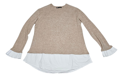 Sweater Zara Beige Con Puños Privados Y Simula Camisa Debajo