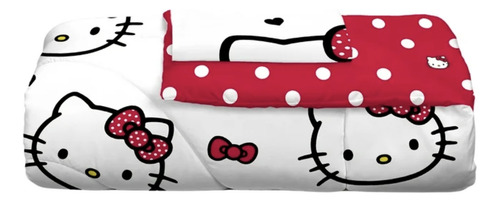 Edredon Hello Kitty 2pz Individual / Matrimonial Niñas *sk Color Blanco/rojo Diseño De La Tela Estampado