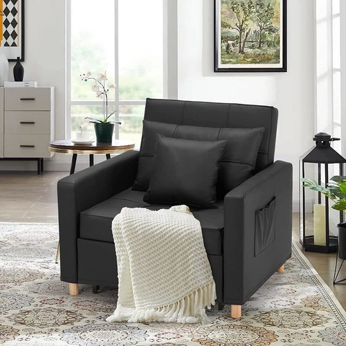Sillón Cama 3 En 1; Ajustable Tamaño Individual, Negro