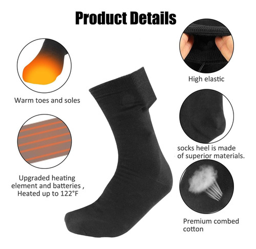 Calcetines Térmicos Eléctricos Usb Recargables Para Invierno Negro Diseño De La Tela Talle