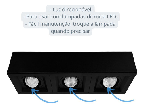 Spot Sobrepor Triplo Recuado de Teto Externo Fachada Megalux 2790 Estrutura Branco/preto
