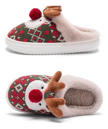 Zapatillas De Algodón De Alce Navideño For Mujer, Zapatos