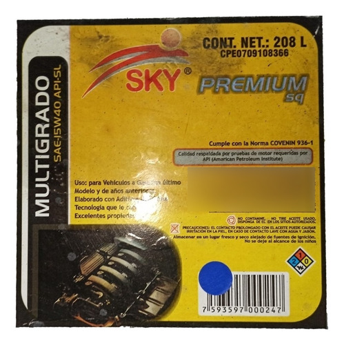 Tambor De Lubricante Sky 15w40 Mineral 208lt