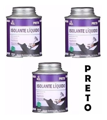 03 Fita Isolante Líquido Preto 250 Ml - Isola Até 8000 Volts