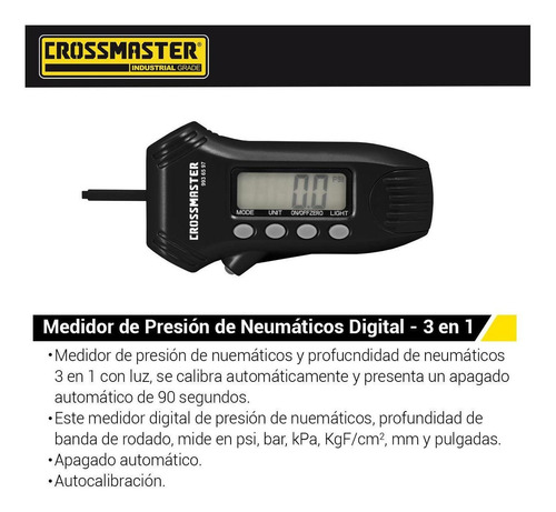 Imagen 2 de 3 de Medidor Presión Neumáticos Digital 3en1 Crossmaster 9936597