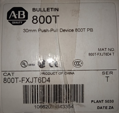 Paro De Emergencia, Marca:allen Bradley, Modelo:800t-fxjt6d4 (Usado)