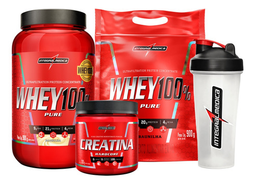 Combo 2 Whey 100% Pure 900g Creatina 300g Integral Médica Sabor Baunilha