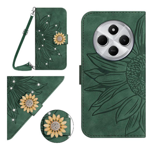 Funda For Xiaomi Redmi 14c Con Un Largo Cordón De Cuero