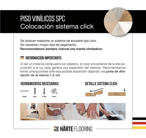 Piso Vinilico 4 Mm Spc Encastrable Click Simil Madera