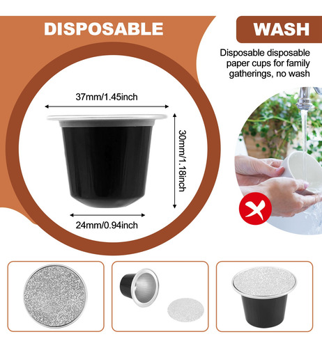 50sets Refillable Coffee Capsules Cup Disposable Coffee Caps