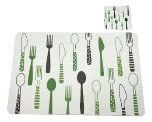 Kit 6 Jogos Americanos Cook E 6 Porta Copos Em Pvc Verde