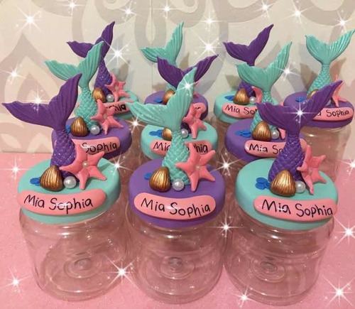 Imagen 2 de 5 de 30 Frascos 8cm Dulceros Sirena Con Nombre Personalizado