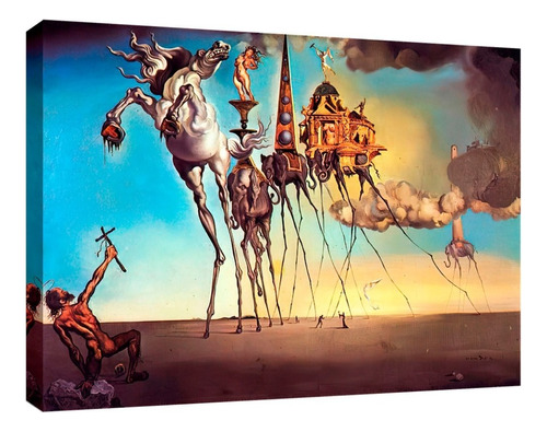 Cuadro Decorativo Canvas Coleccion Salvador Dalí 60x45 Color La Tentación Armazón Natural