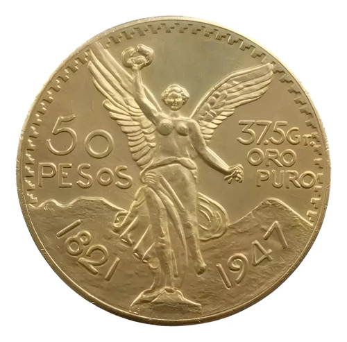 Moeda 50 Pesos Mexicanos 1821- 1947- Cópia Banhada À Ouro