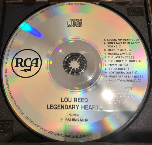 Lou Reed Legendary Hearts Cd 1ra Ed 1989 Velvet Underground (Usado)