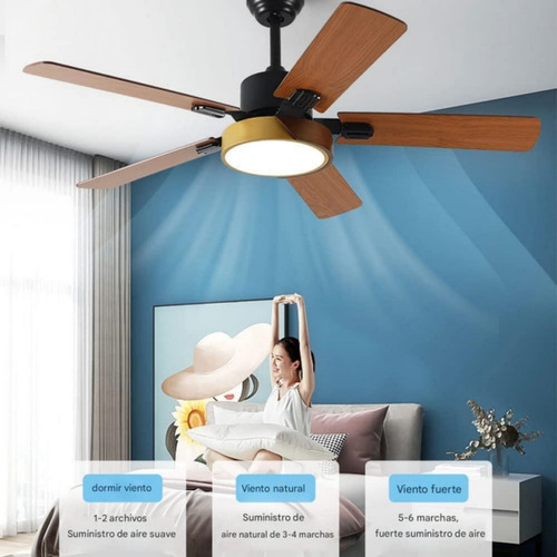 Ventilador De Techo Moderno Con Luz Control Remoto Madera52'