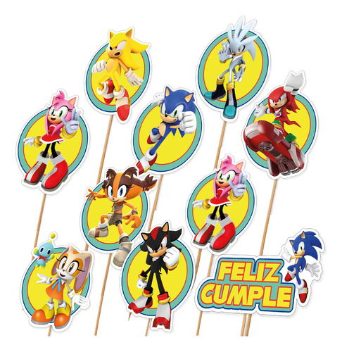 Topper Pincho Cupcake Muffins Torta X10u Sonic Turquesa Sonic 1