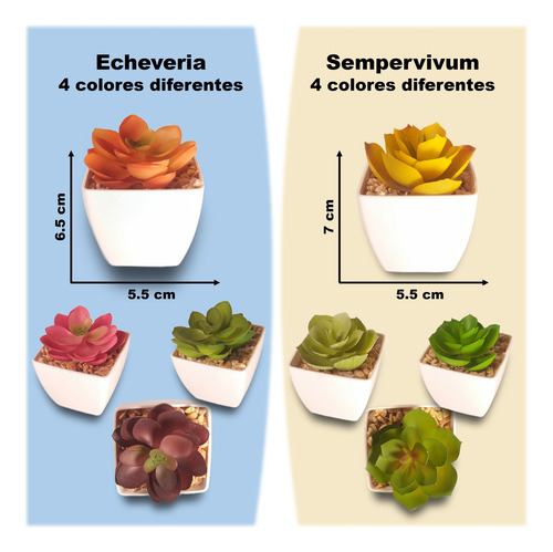8 Plantas Suculentas Artificiales Decorativas De Plástico Verde