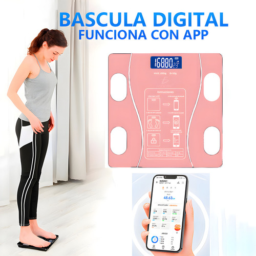 Bascula Digital Inteligente Con App Color Rosa Y Carga Usb Rosa
