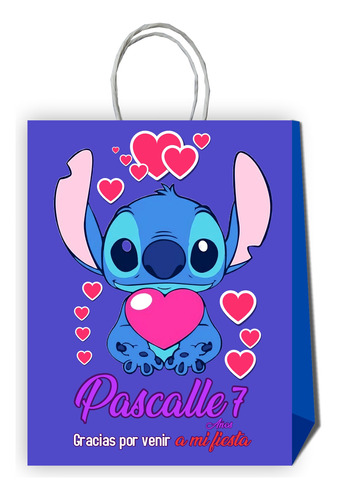 10 Bolsas Dulces Cumpleaños Personalizadas Stitch Corazones