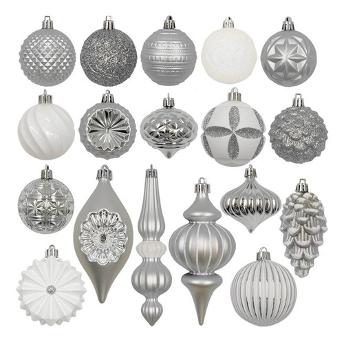 Set 32 Esferas Plásticas Navideñas Holiday Time - Plateada