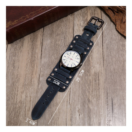 Reloj De Pulsera De Cuero Con Puntero Para Hombre, Brazalete