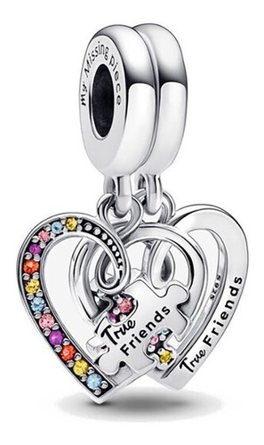 Charm Plata 925 Corazon Mejores Amigas 2 En 1 Con Cadena