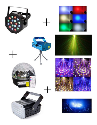 Imagen 8 de 10 de Combo Luces Led Dj Fiesta Bola + Proton 18 + Laser + Flash