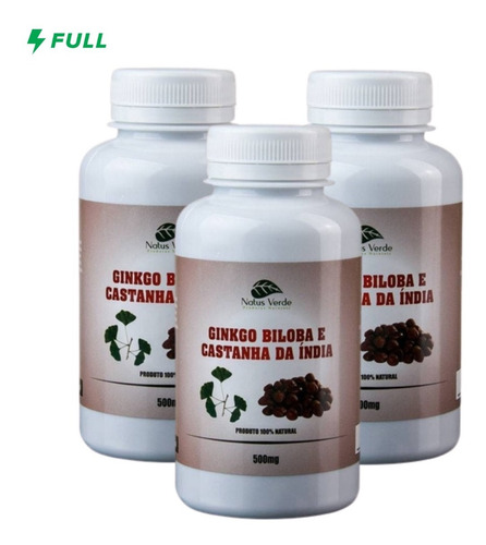 Kit 3 Ginkgo Biloba C/ Castanha Da Índia - 300 Cáps De 500mg