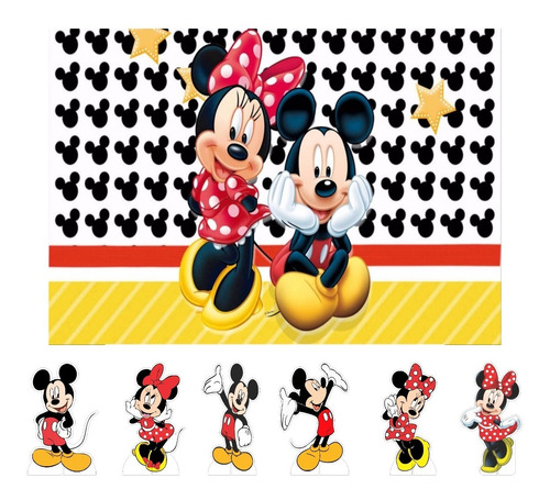 Kit Display De Mesa + Painel Festa Mickey E Minnie Vermelha