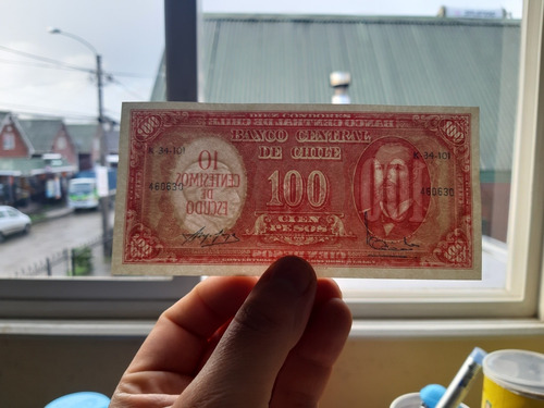 Imagen 3 de 3 de 100 Pesos Remarcado 10 Centimos De Escudos