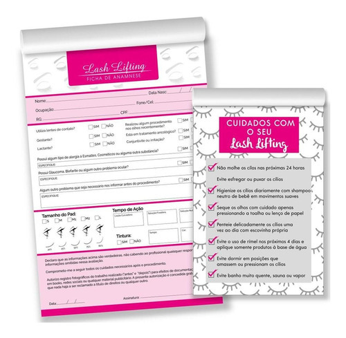 Ficha De Atendimento Para Lash Lifting + Blocos Cuidados
