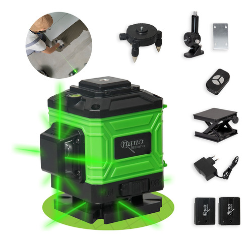 Nível Laser 12 Linhas Verde 30m Recarregável C/ Controle Profissional Suporte Prumo Autonivelante Nano Bateria